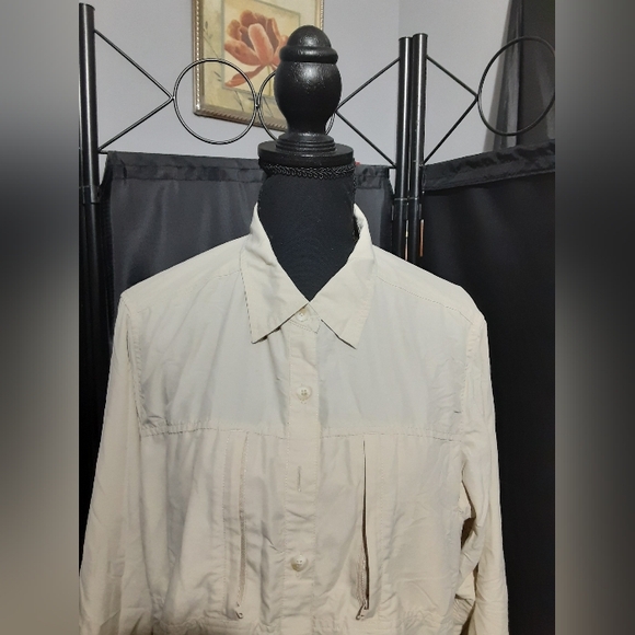 Exofficio Women's Beige Button Down Shirt Zip Pockets Long Sleeve Size XLTG - Picture 2 of 7